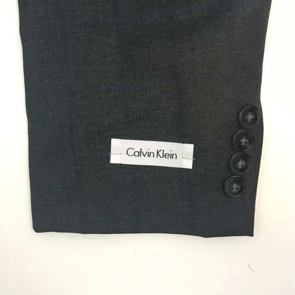 Calvin Klein 40s mens suit 2 piece gray blue windowpane 100% wool new nwt ea0012